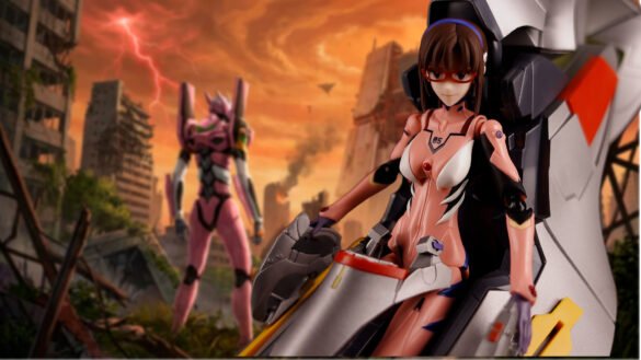 Mari Makinami Illustrious de Blokees Evangelion Fantastics Series 02 junto al Entry Plug Interior.