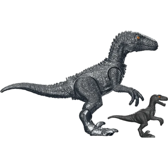 Velociraptor gris de Blokees TERRAVENTURE junto a una cría.