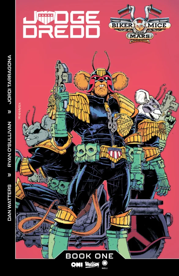 Portada del primer volumen del cómic Judge Dredd y Biker Mice from Mars.