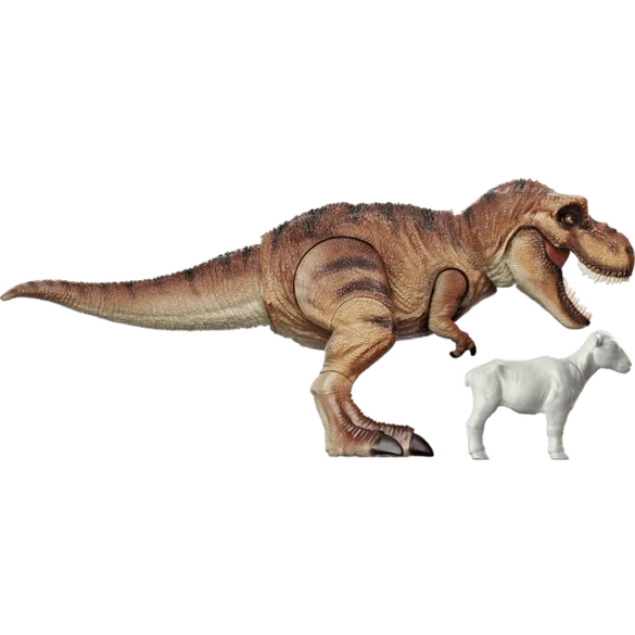 Tyrannosaurus rex de Blokees TERRAVENTURE TS-01 junto a un esqueleto pequeño.