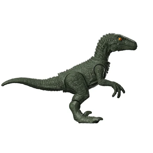 Velociraptor verde de Blokees TERRAVENTURE TS-02 visto de perfil.