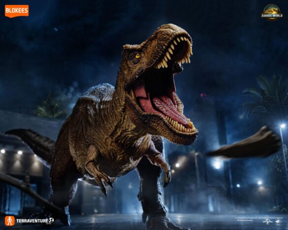 Tyrannosaurus rex Blokees TERRAVENTURE TL-01 rugiendo en una imagen promocional.