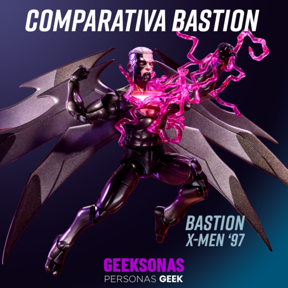 COMPARATIVA-bastion-08 Bastion de X-Men ’97 con alas y efectos rosados de energía en los brazos.