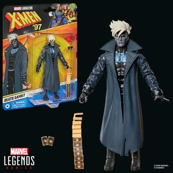 GEEKSONAS-MARVEL-LEGENDS-SERIES-X-MEN-97-DEATH-GAMBIT-6 Death Gambit de X-Men ’97 de Marvel Legends con su empaque, cartas y manos intercambiables.