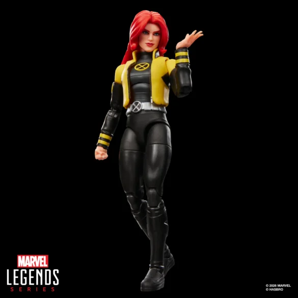 GEEKSONAS-MARVEL-LEGENDS-SERIES-X-MEN-97-JEAN-GREY-1 Jean Grey de X-Men ’97 de Marvel Legends de pie, con uniforme amarillo y negro y una mano alzada.