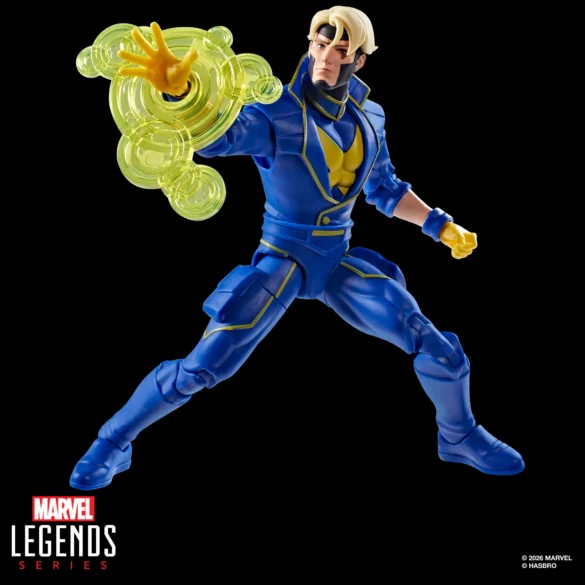 GEEKSONAS-MARVEL-LEGENDS-SERIES-X-MEN-97-MARVELS-HAVOK-3 Havok de X-Men ’97 de Marvel Legends lanzando un puñetazo con un efecto de energía amarillo.