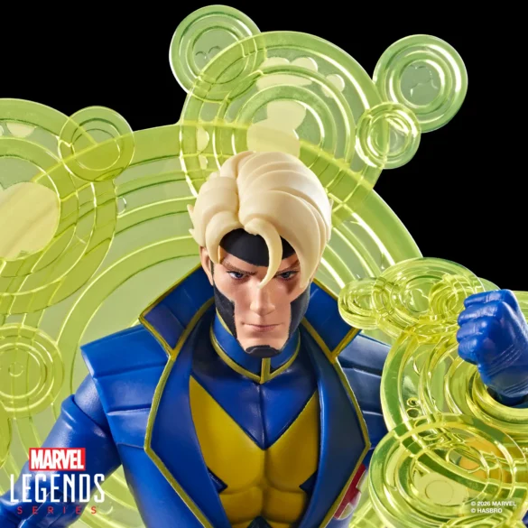 GEEKSONAS-MARVEL-LEGENDS-SERIES-X-MEN-97-MARVELS-HAVOK-4 Primer plano de Havok de X-Men ’97 de Marvel Legends, con cabello rubio y efectos circulares de energía.