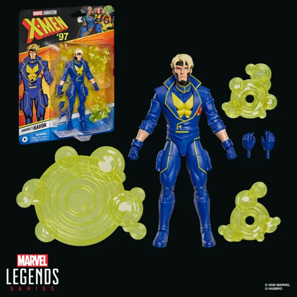 GEEKSONAS-MARVEL-LEGENDS-SERIES-X-MEN-97-MARVELS-HAVOK-7 Havok de X-Men ’97 de Marvel Legends con su blíster, manos alternativas y efectos circulares de energía.