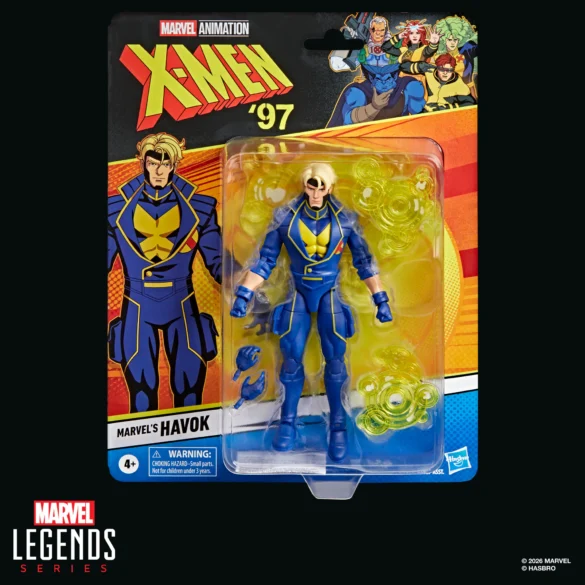 GEEKSONAS-MARVEL-LEGENDS-SERIES-X-MEN-97-MARVELS-HAVOK-8 Havok de X-Men ’97 de Marvel Legends dentro del blíster con sus efectos de energía amarillos.