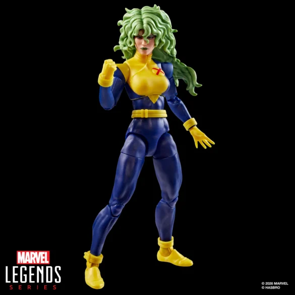 GEEKSONAS-MARVEL-LEGENDS-SERIES-X-MEN-97-MARVELS-POLARIS-5 Polaris de X-Men ’97 de Marvel Legends con cabello verde rizado y uniforme azul y amarillo.