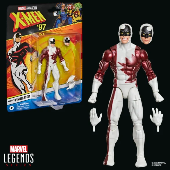 GEEKSONAS-MARVEL-LEGENDS-SERIES-X-MEN-97-MARVELS-VINDICATOR-6 Vindicator de X-Men ’97 de Marvel Legends junto a su blíster, cabeza alternativa y manos intercambiables.