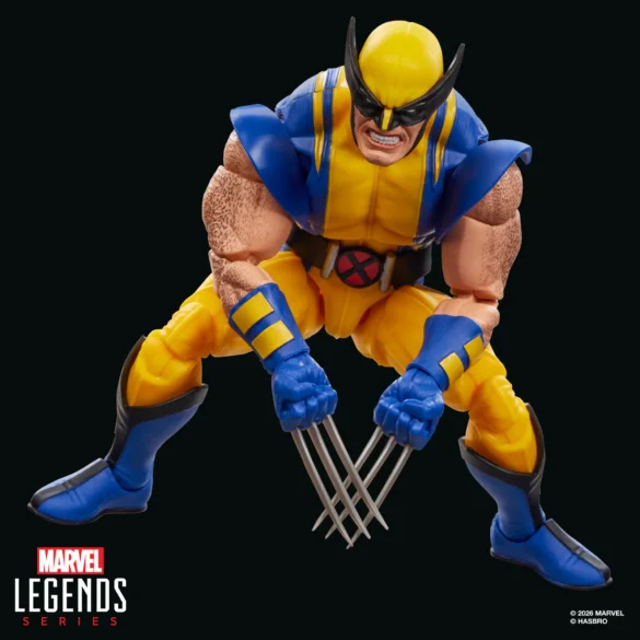 GEEKSONAS-MARVEL-LEGENDS-SERIES-X-MEN-CYCLOPS-WOLVERINE-9 Wolverine de Marvel Legends en cuclillas, con las garras metálicas extendidas en ambas manos.
