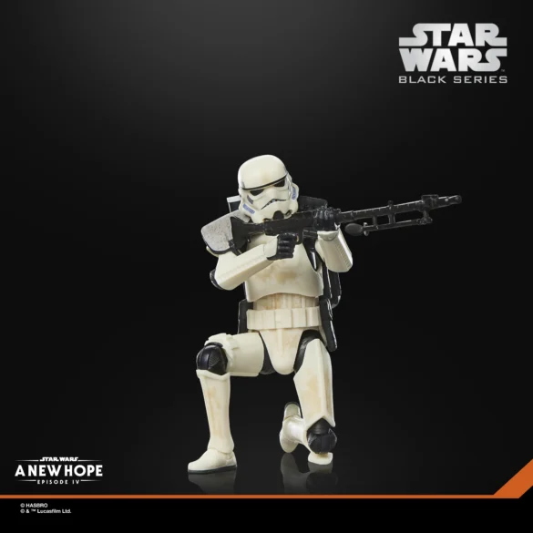Sandtrooper de Star Wars The Black Series arrodillado, apuntando con su rifle.