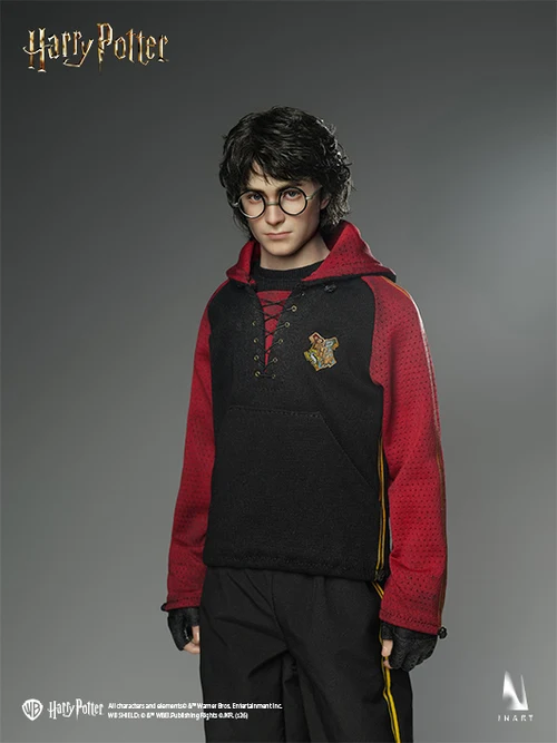 Harry-Potter-and-the-Goblet-of-Fire-010 Detalle de Harry Potter de INART con camiseta negra y mangas rojas.