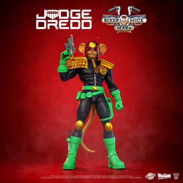 Judge Throttle de Nacelle de pie con la pistola levantada.