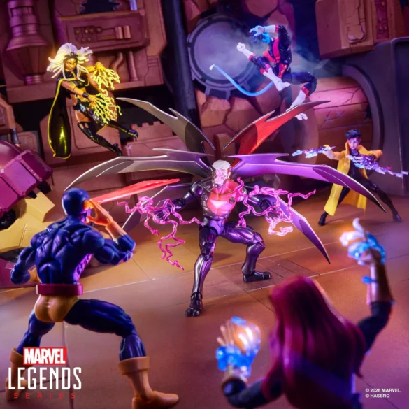 Marvel-Legends-Series-Bolivar-Trask-and-Marvel-Bastion-Nimrod-X-Men-97-02 Bastion Marvel Legends de Hasbro rodeado de figuras de los X-Men.