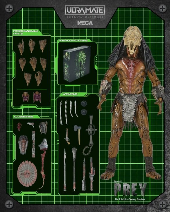 NECA-ULTRAmate-Feral-Predator-Preview-01-geeksonas Feral Predator ULTRAmate de NECA con el conjunto de armas, manos y accesorios incluidos.