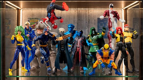 Vitrina con novedades de Marvel Legends, incluidas figuras de X-Men, Spider-Man, Beast y Lord Doom.