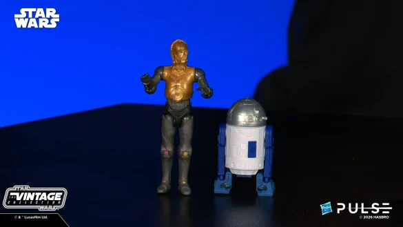 R2-D2 y C-3PO de Lothal The Vintage Collection de Hasbro durante su presentación.