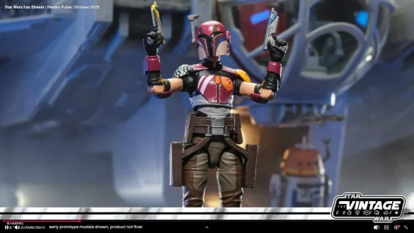 geeksonas-Star-Wars-New-Era-Launch-20 Sabine Wren The Vintage Collection con los brazos levantados frente a un fondo de Rebels.