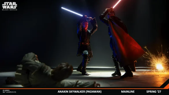 geeksonas-Star-Wars-New-Era-Launch-40 Anakin Skywalker Padawan The Black Series de Hasbro en una escena de duelo.