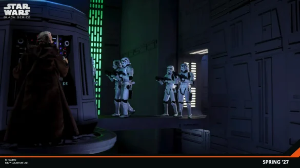 geeksonas-Star-Wars-New-Era-Launch-63 Stormtroopers The Black Series junto a Darth Vader en un corredor imperial.