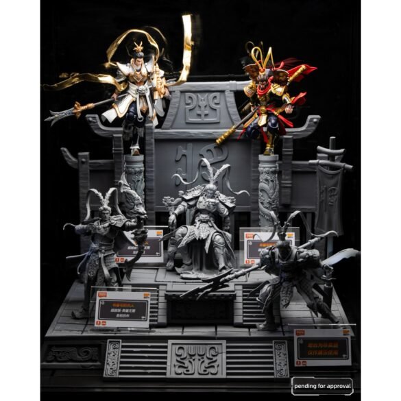Figuras de Saint Seiya de Blokees con armaduras y bases decorativas.